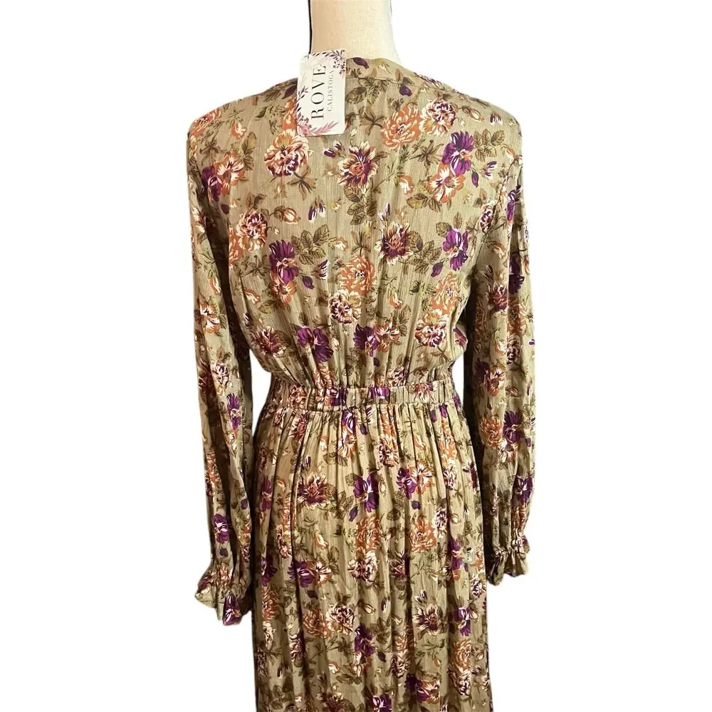Sweet Lemon NEW Women's Olive Green Floral Maxi Dress Sz M Festival Romance
